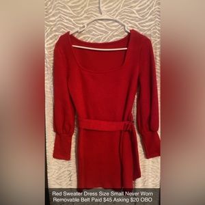 Red Sweater Dress Removable Belt